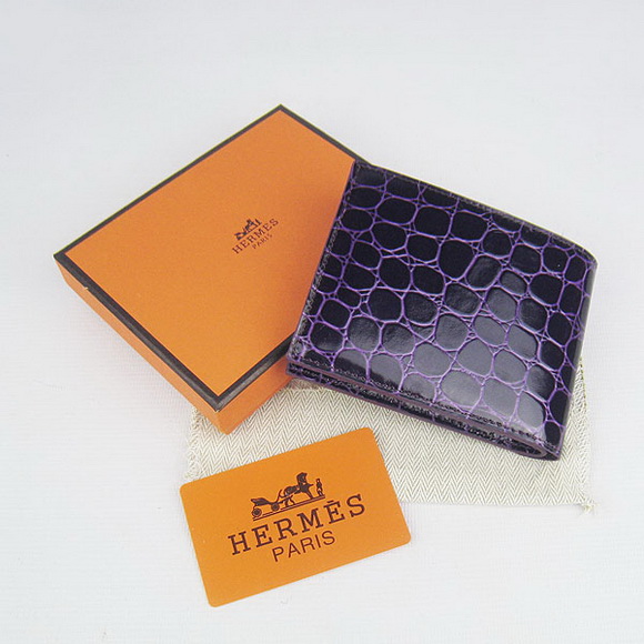 Cheap Replica Hermes Purple Crocodile Veins Bi-Fold Wallet H014 - Click Image to Close